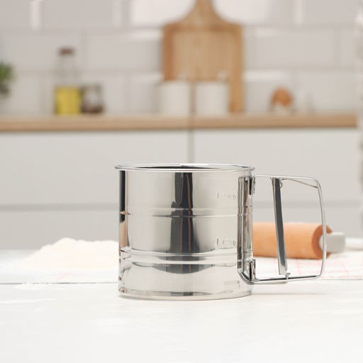 Кружка - сито для просеивания муки Доляна, металл, серебристая