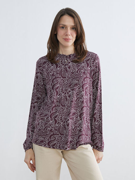 F?rf?rl? Dik Yaka Desenli Bluz