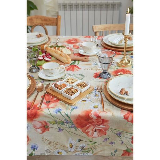 Скатерть Маки 180х147 см, 100% хлопок, рогожка 160 гр/м2