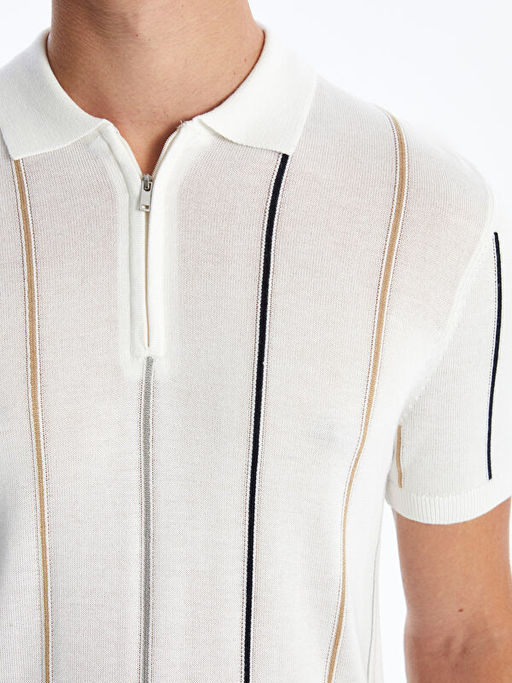 Polo Yaka K?sa Kollu ?izgili Erkek Triko Kazak