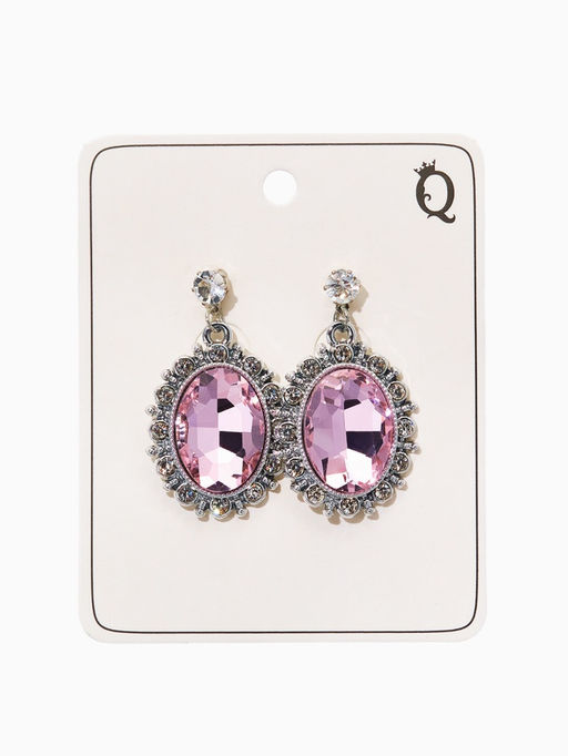 Серьги со стразами "Овал грань", цвет розовый в серебре