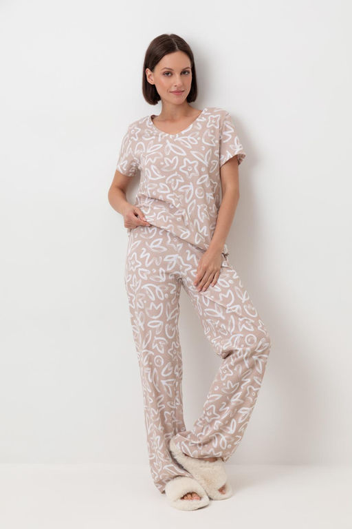 Е 20058/24/бежевый,абстрактные цветы пижама жен
