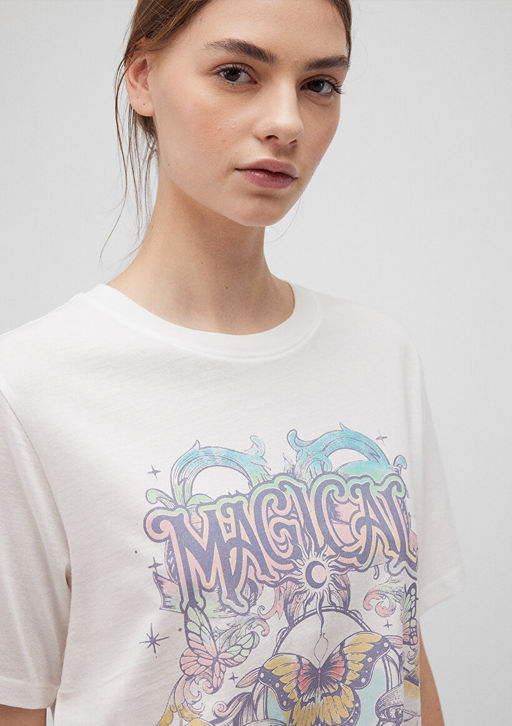 Bask?l? Beyaz Tisort - Mavi фото 5