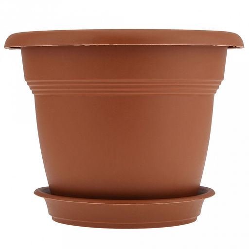 Кашпо для цветов пластмассовое Классика 2л, д18см, h15см, с поддоном, полипропилен, терракотовый (Россия) - Домашняя мода фото 2