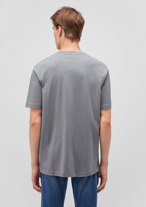 M Logo Bask?l? Gri Tisort - Mavi фото 5