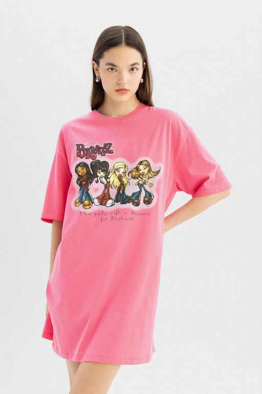 Мини-платье-футболка Cool Bratz из чесаного хлопка с короткими рукавами - Defacto фото 4