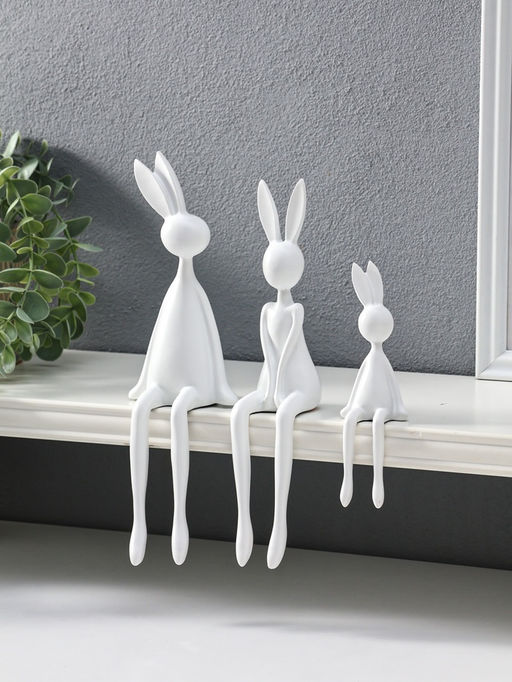 Набор фигур настольных полистоун Семья зайцев, белый, 3 шт., на полку