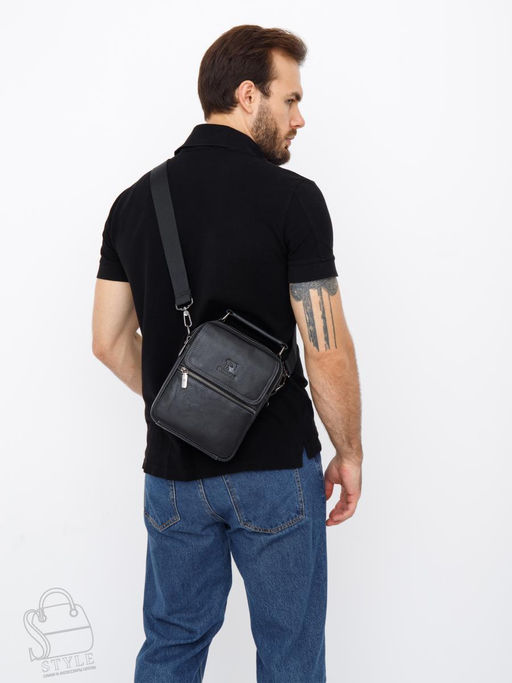 Сумка мужская кожаная 633M black Fuzhiniao в Новосибирске