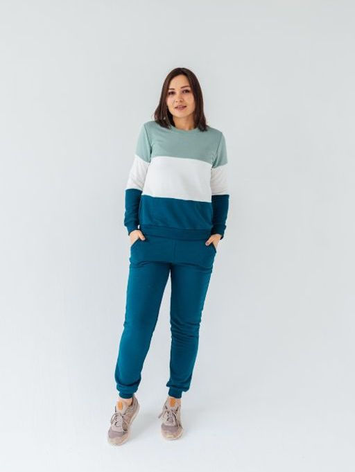 162/224 Костюм со свитшотом Мятный/молочный/петроль для кормящих - Knitka wear фото 4