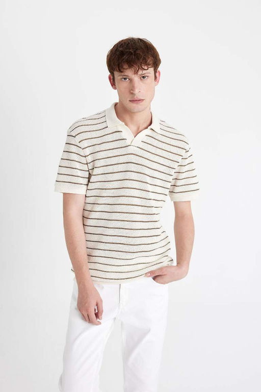 Трикотажная футболка-поло обычного кроя в полоску с короткими рукавами