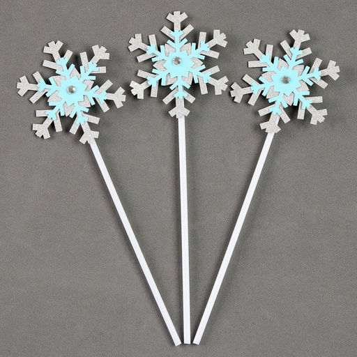 Цена за 3 шт. Топпер новогодний для торта Снежинки, 3 шт., голубой