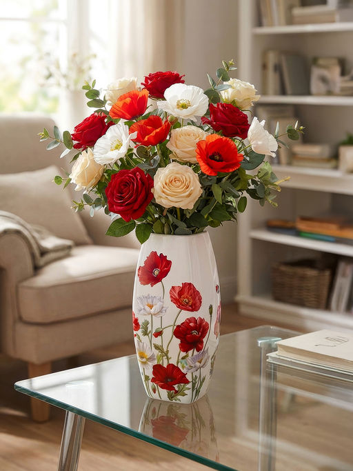 Ваза 3 л 12,5*12,5*30 см "Маки" квадрат, NEW BONE CHINA