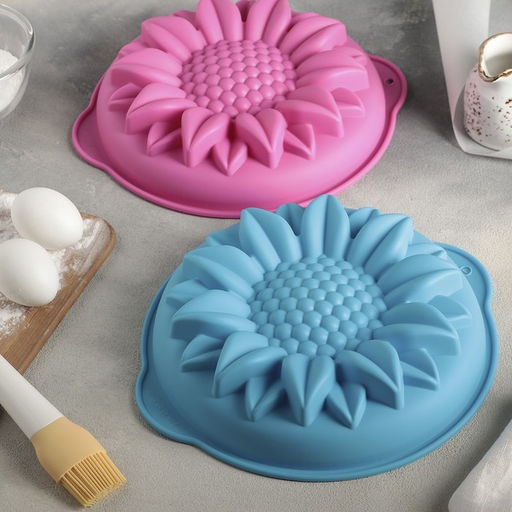 Форма для выпечки Доляна «Подсолнух», силикон, 29×6 см, с ручками, цвет МИКС