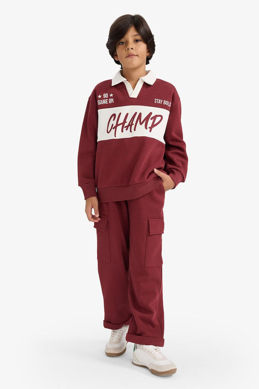 Oversize Geni_ Kal_p Polo Yaka Bask_l_ __i Yumu_ak T_yl_ Sweatshirt Erkek _ocuk - Defacto фото 2