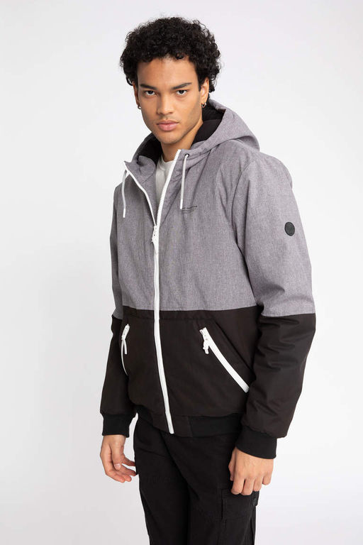 Водоотталкивающее пальто приталенного кроя с капюшоном на флисовой подкладке из искусственного меха - Defacto фото 4