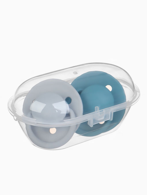 Соски-пустышки, от 6 мес., латекс, классические, в контейнере, набор из 2 шт., серый/серо-синий, M&B