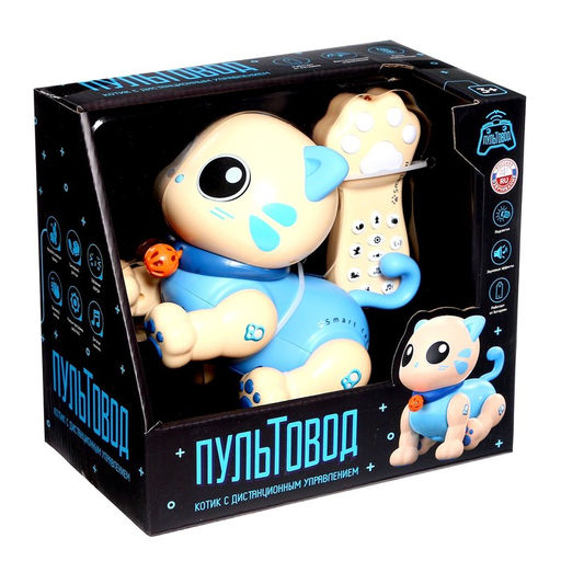 Робот кот Пультовод ZHORYA, на пульте управления, интерактивный: сенсорный, звук, свет, на батарейках, на русском языке, синий - Simaland фото 11