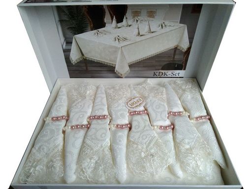 Скатерть EFOR KDK SET 160*220 8 салфеток- крем KREM  фото 2