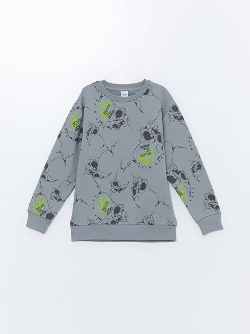 Bisiklet Yaka Bask?l? Uzun Kollu Erkek ?ocuk Sweatshirt