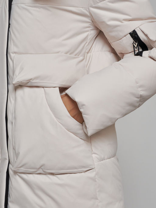 Зимняя женская куртка модная с капюшоном бежевого цвета 589827B - RoccaManer фото 14