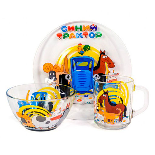 Набор СИНИЙ ТРАКТОР 3 пр.: кружка 250 мл, салатник 13 см, тарелка 19,5 см в под.уп. арт.СТН3-1 /МФК/  фото 2