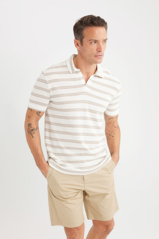 Regular Fit Polo Yaka _izgili K_sa Kollu Triko G_r_n_ml_ Ti__rt