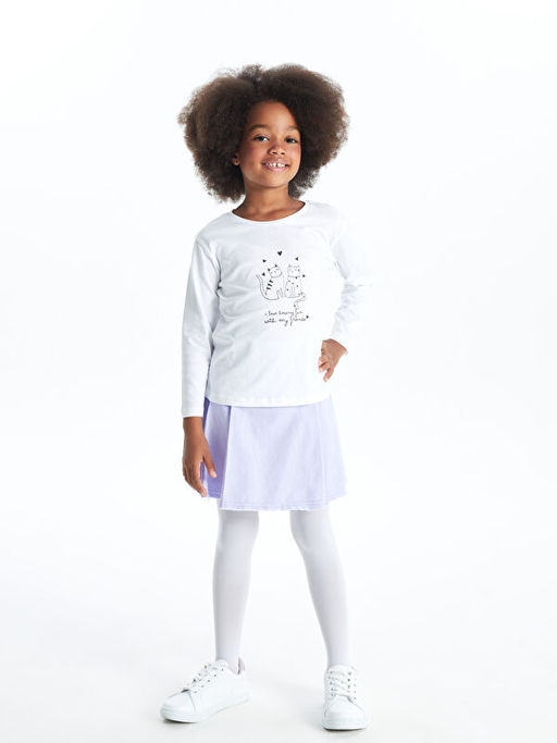 Bisiklet Yaka Uzun Kollu Bask?l? K?z Bebek Ti??rt - Waikiki фото 4