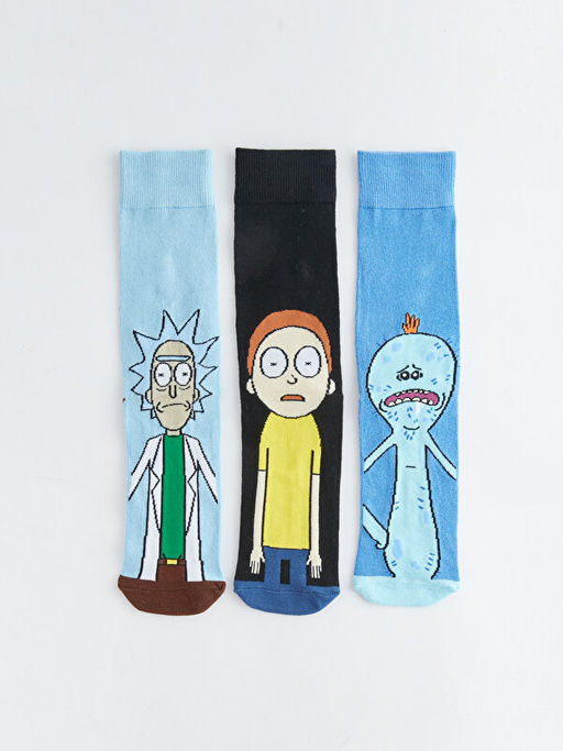 Rick and Morty Bask?l? Erkek Soket ?orap 3l?