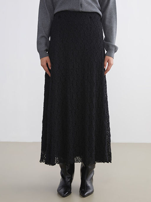 Beli Lastikli Ajurlu Dantelli Etek