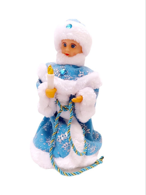 Снегурочка 30см музыкальная, в голубой шубке и шапочке, со свечой (14-21) в коробке