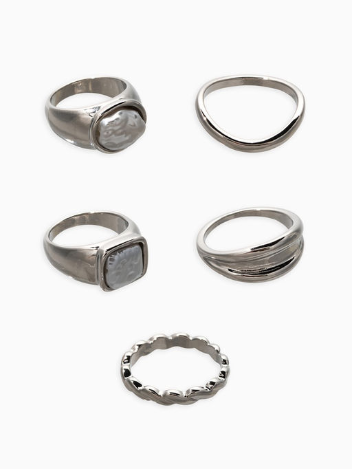 Набор колец 5 шт "Новый стиль" жемчуг, размер МИКС, цвет белый в серебре