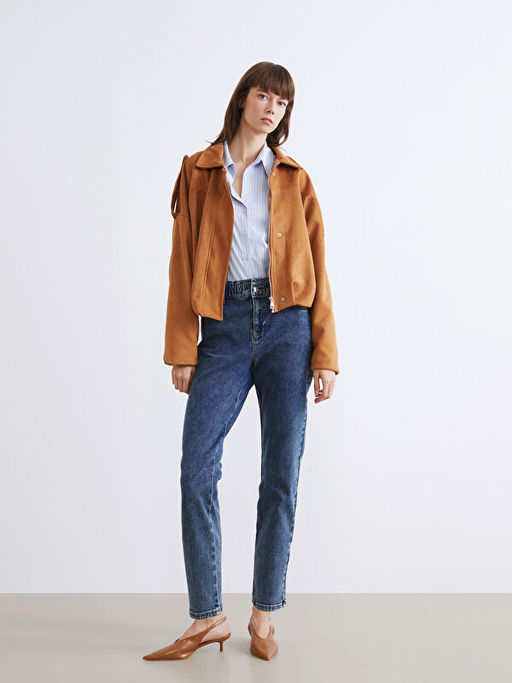 Beli Lastikli Slim Mom Kad?n Jean Pantolon