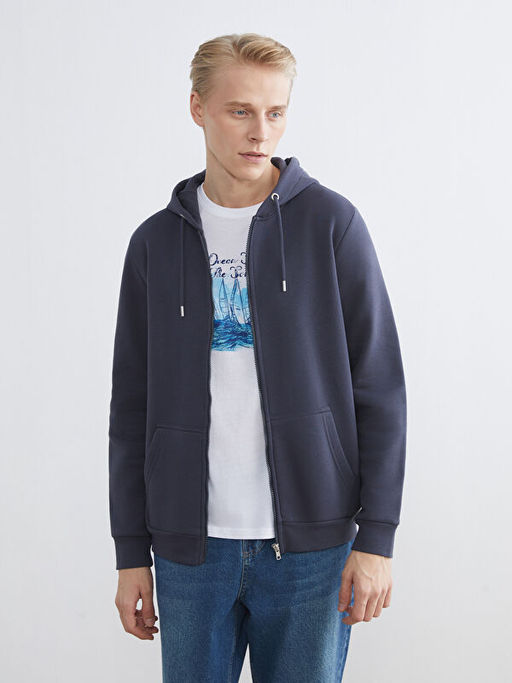 Kap??onlu Uzun Kollu Erkek Fermuarl? Sweatshirt