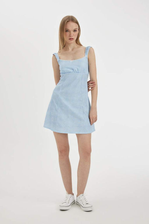 Мини-платье с v-образным вырезом и принтом на бретельках - Defacto фото 6