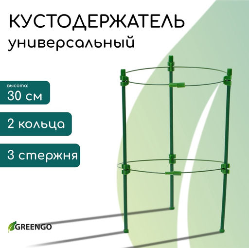 Цена за 2 шт. Кустодержатель, d=18 см, h=30 см, 2 кольца, металл, зелёный, Greengo