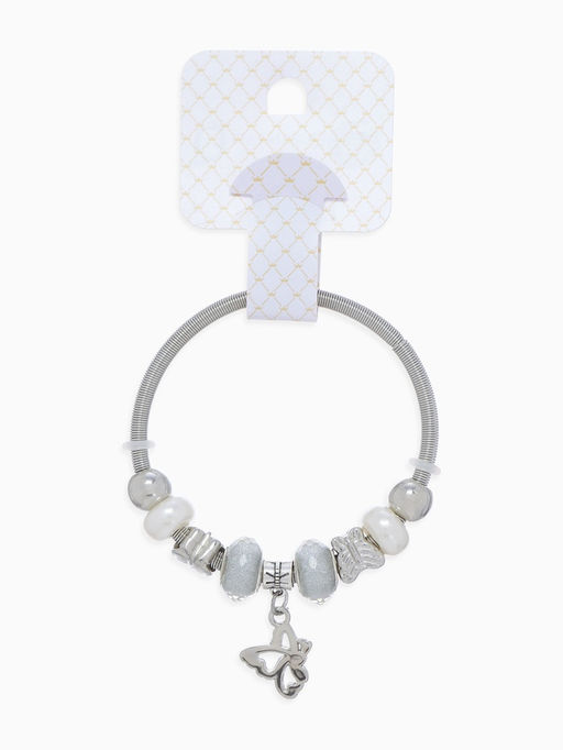 Браслет с жемчугом «Марджери» бабочка, серебристо-белый в серебре, d=6.5 см