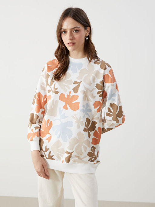 Bisiklet Yaka Desenli Kad?n Sweatshirt Tunik