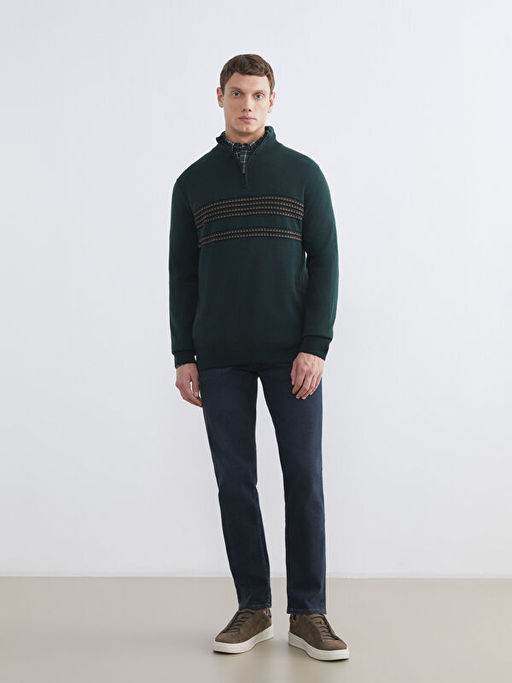 Dik Yaka ?izgili Erkek Triko Kazak