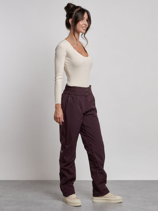 Брюки утепленные спортивные с высокой посадкой женские зимние темно-бордового цвета 7141Tb - Colannia фото 3