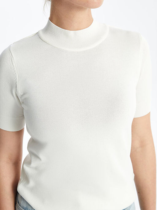 Dik Yaka D?z K?sa Kollu Kad?n Triko Kazak - Waikiki фото 3