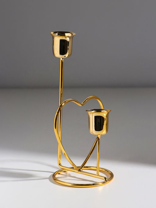 Подсвечник на 2 свечи Сердце, d=2.5 см под золото, 17.5?10?8 см