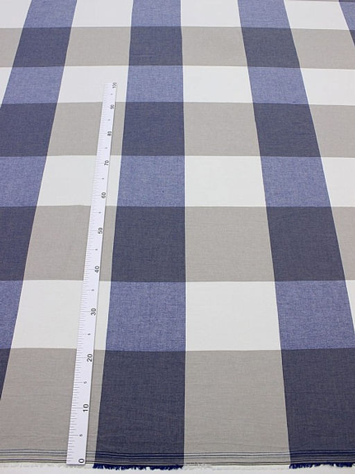 Вареный (стираный) хлопок Крупная клетка цв.синий/бежевый, ш.2.50м, хлопок-100%, 115гр/м.кв - Купава фото 2