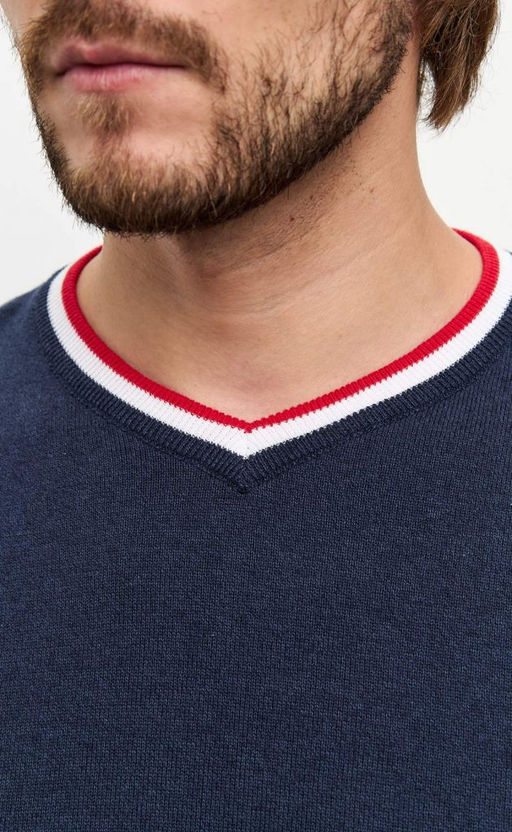 Пуловер однотонный мужской с V-образным вырезом F021-15-0046 blue melange - Fine joyce фото 5