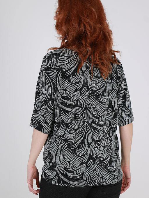 Блузка черная с серебряным рисунком блестящая - Almond фото 6