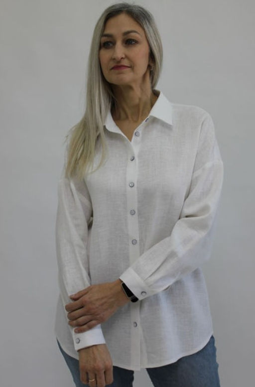 Блуза рубашка умягченный лен 100% - Елецкие узоры фото 4