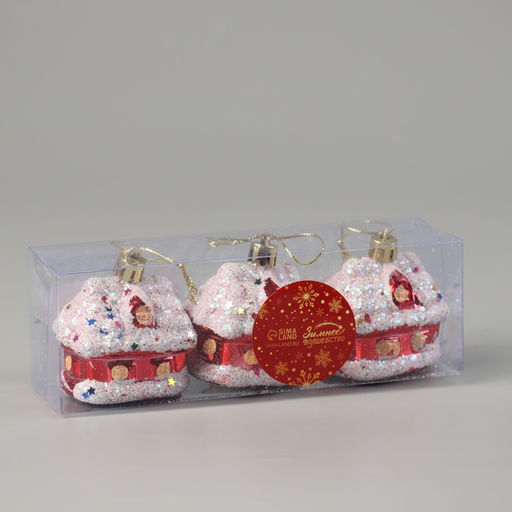 Ёлочные игрушки 3 шт. Зимнее волшебство. Заснеженный домик пластик, 65 см, красно-белый фото 2