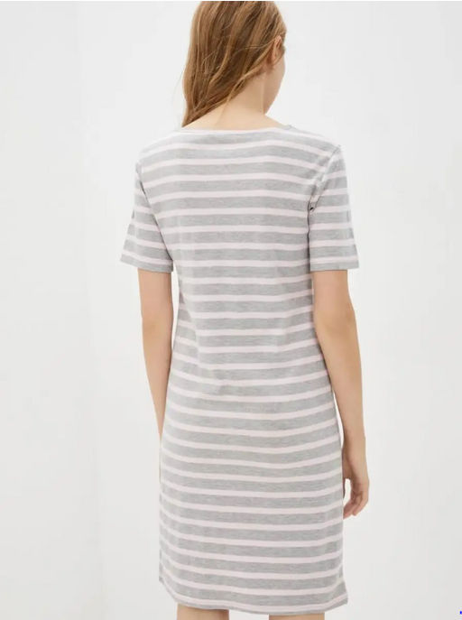 Прямое платье-футболка в серо-розовую полоску - Incity фото 4