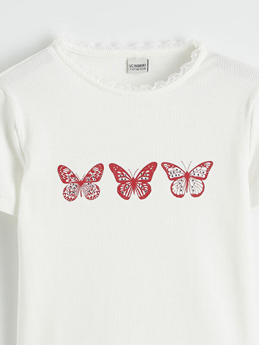 Bisiklet Yaka Bask?l? K?z ?ocuk Ti??rt