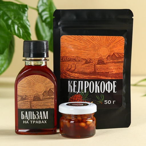 Набор Сила Сибири: кедровый орех в сосновом сиропе 25 г., бальзам 100 мл., кедрокофе 50 г. - Simaland фото 2