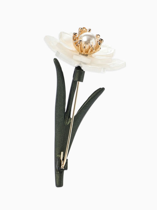 Брошь «Цветок» нежный, жемчуг, цвет бело-зелёный в золоте
